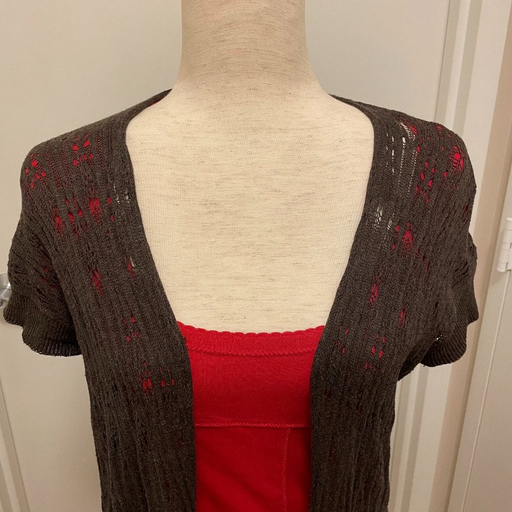 EILEEN FISHER Cotton Open Front Cardigan with Cap Sleeves - Size S